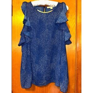 Michael Kors NWT Womens Cold Shoulder Ruffle Sleeves Blouse Top M Blue Depths